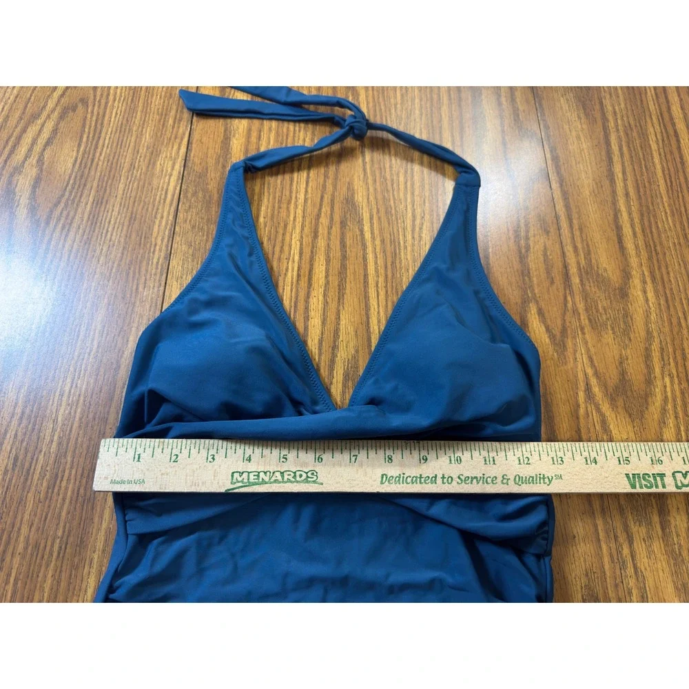Unbranded One Piece Swimsuit Womens Medium Teal Blue Ruched Halter Wrap Front